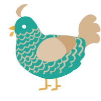 A turquoise and beige chicken with a lace pattern