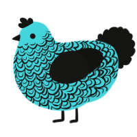 A aqua and black chicken with a double-lace pattern