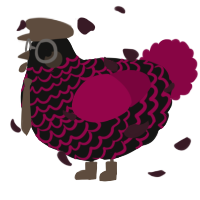 A black and maroon chicken with a lace pattern
