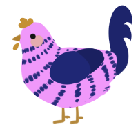 A lavender and navy chicken with a bar pattern