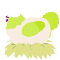 A cream and lime chicken with a head pattern