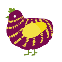 A wine and yellow chicken with a bar pattern