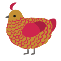 A gold and crimson chicken with a lace pattern