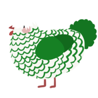 A white and leaf chicken with a lace pattern