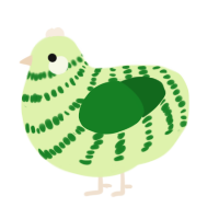 A apple and leaf chicken with a bar pattern