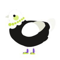 A sable and white chicken with a head pattern