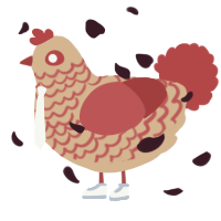 A beige and red chicken with a lace pattern