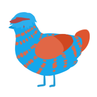 bruno, a sky and vermilion chicken with a bar pattern