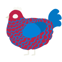 A crimson and sapphire chicken with a lace pattern