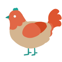 A beige and vermilion chicken with a head pattern