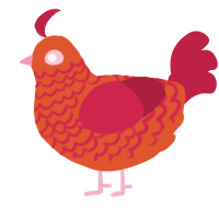A vermilion and crimson chicken with a lace pattern