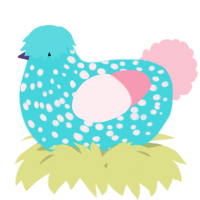 A aqua and rose chicken with a speckle pattern