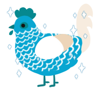 A cerulean and cream chicken with a lace pattern