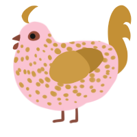 A rose and gold chicken with a speckle pattern