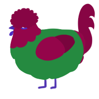 A viridian and maroon chicken with a head pattern