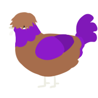 A brown and violet chicken with a head pattern