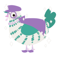 A silver and teal chicken with a bar pattern