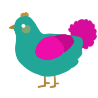 A turquoise and fuchsia chicken