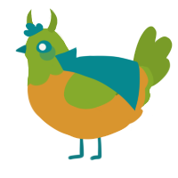 A orange and chartreuse chicken with a head pattern