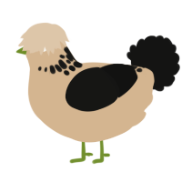 A beige and black chicken with a neck-speckle pattern