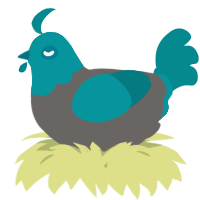 A grey and teal chicken with a head pattern