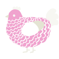 A pink and white chicken with a lace pattern