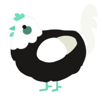 A sable and white chicken with a head pattern