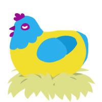 A yellow and sky chicken with a head pattern