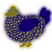 A white and indigo chicken with a lace pattern