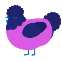 A orchid and navy chicken with a head pattern