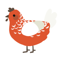 A vermilion and white chicken with a half-lace pattern