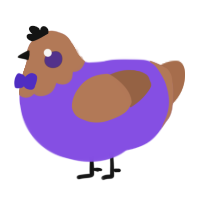 A blurple and brown chicken with a head pattern