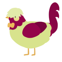 A lemon and maroon chicken with a head pattern