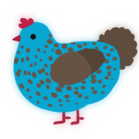 A cerulean and bark chicken with a speckle pattern