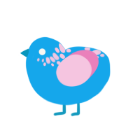 Cotton candy, a sky and pink chicken with a neck-speckle pattern