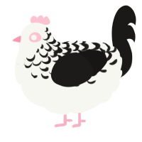 A white and sable chicken with a half-lace pattern