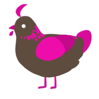 A bark and fuchsia chicken with a neck-speckle pattern