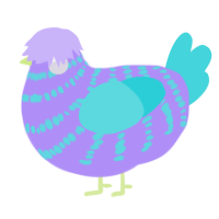 A lilac and aqua chicken with a bar pattern