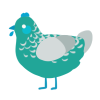A turquoise and silver chicken with a half-lace pattern