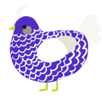 A indigo and white chicken with a lace pattern