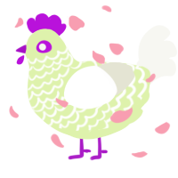 A apple and white chicken with a lace pattern