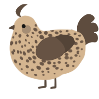 A beige and bark chicken with a speckle pattern