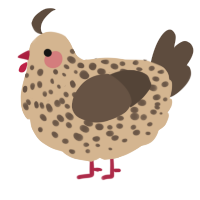 A beige and bark chicken with a speckle pattern