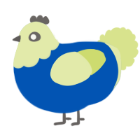 A ultramarine and lemon chicken with a head pattern