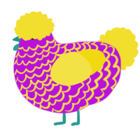 A amethyst and yellow chicken with a lace pattern