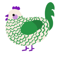 A cream and viridian chicken with a lace pattern