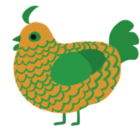 A orange and viridian chicken with a lace pattern