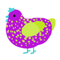 A amethyst and lime chicken with a speckle pattern
