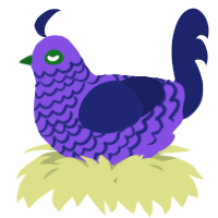 A blurple and navy chicken with a lace pattern