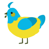A yellow and cerulean chicken with a head pattern